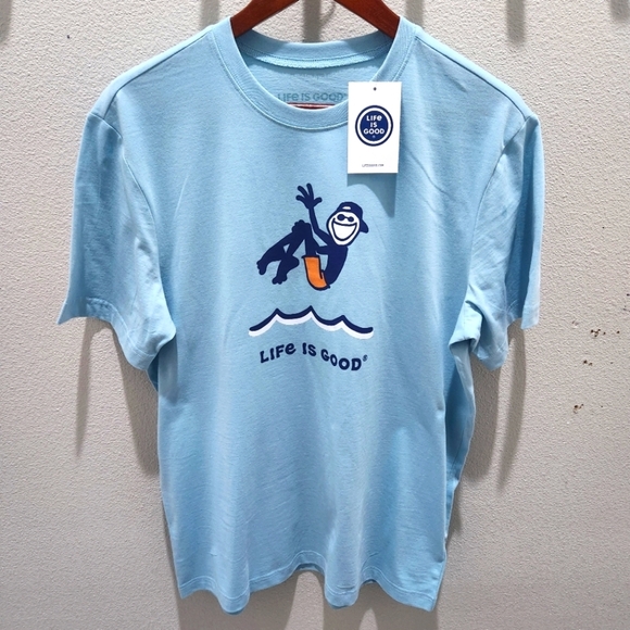 LIFE IS GOOD Men's M Crew Neck JAKE CANNONBALL S/S Tee Shirt BEACH‎ BLUE NWT - Picture 3 of 7